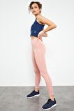Pudra Yüksek Bel Streç Slim Fit Dar Paça Kadın Tayt - 94545 | XL