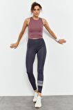 Antrasit Yüksek Bel Yazı Baskılı Slim Fit Dar Paça Kadın Tayt - 94544 | M