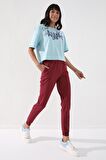 Bordo Yüksek Bel Jogger Rahat Form Manşetli Kadın Eşofman Alt - 94561 | XS