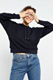 Lacivert Uzun Kol Rahat Form Kapüşonlu Kadın Sweatshirt - 97115 | XL