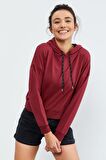 Bordo Uzun Kol Rahat Form Kapüşonlu Kadın Sweatshirt - 97115 | XL