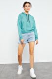 Mint Yeşili Uzun Kol Rahat Form Kapüşonlu Kadın Sweatshirt - 97115 | XXL