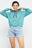Mint Yeşili Uzun Kol Rahat Form Kapüşonlu Kadın Sweatshirt - 97115 | XXL
