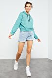 Mint Yeşili Uzun Kol Rahat Form Kapüşonlu Kadın Sweatshirt - 97115 | XXL