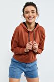 Tarçın Uzun Kol Rahat Form Kapüşonlu Kadın Sweatshirt - 97115 | XXL
