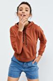 Tarçın Uzun Kol Rahat Form Kapüşonlu Kadın Sweatshirt - 97115 | XXL