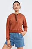 Tarçın Uzun Kol Rahat Form Kapüşonlu Kadın Sweatshirt - 97115 | XXL