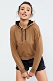 Toprak Uzun Kol Rahat Form Kapüşonlu Kadın Sweatshirt - 97115 | XL