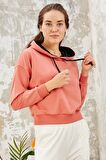 Pudra Uzun Kol Rahat Form Kapüşonlu Kadın Sweatshirt - 97115 | XXL
