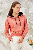 Pudra Uzun Kol Rahat Form Kapüşonlu Kadın Sweatshirt - 97115 | XXL