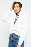 Ekru Uzun Kol Rahat Form Kapüşonlu Kadın Sweatshirt - 97115 | XL