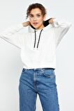 Ekru Uzun Kol Rahat Form Kapüşonlu Kadın Sweatshirt - 97115 | XXL