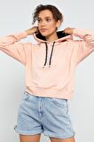Pembe Uzun Kol Rahat Form Kapüşonlu Kadın Sweatshirt - 97115 | XXL