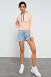 Pembe Uzun Kol Rahat Form Kapüşonlu Kadın Sweatshirt - 97115 | XXL