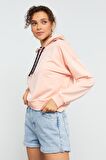 Pembe Uzun Kol Rahat Form Kapüşonlu Kadın Sweatshirt - 97115 | XXL