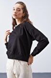 Siyah Basic Rahat Form O Yaka Kadın Sweatshirt - 97114 | XXL