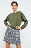 Haki Basic Rahat Form O Yaka Kadın Sweatshirt - 97114 | XL