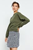 Haki Basic Rahat Form O Yaka Kadın Sweatshirt - 97114 | XL