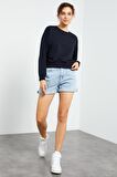 Lacivert Basic Rahat Form O Yaka Kadın Sweatshirt - 97114 | XL