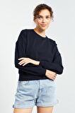 Lacivert Basic Rahat Form O Yaka Kadın Sweatshirt - 97114 | XL