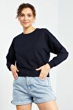 Lacivert Basic Rahat Form O Yaka Kadın Sweatshirt - 97114 | XXL