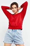 Kırmızı Basic Rahat Form O Yaka Kadın Sweatshirt - 97114 | XXL