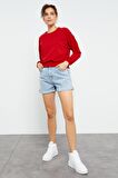 Kırmızı Basic Rahat Form O Yaka Kadın Sweatshirt - 97114 | XXL