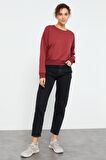 Bordo Basic Rahat Form O Yaka Kadın Sweatshirt - 97114 | XXL