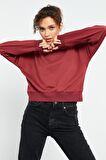 Bordo Basic Rahat Form O Yaka Kadın Sweatshirt - 97114 | XXL