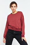 Bordo Basic Rahat Form O Yaka Kadın Sweatshirt - 97114 | XXL