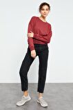 Bordo Basic Rahat Form O Yaka Kadın Sweatshirt - 97114 | XXL