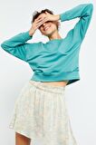 Mint Yeşili Basic Rahat Form O Yaka Kadın Sweatshirt - 97114 | XL