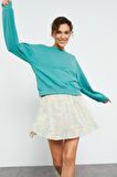 Mint Yeşili Basic Rahat Form O Yaka Kadın Sweatshirt - 97114 | XL