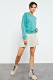 Mint Yeşili Basic Rahat Form O Yaka Kadın Sweatshirt - 97114 | XL