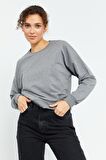 Gri Melanj Basic Rahat Form O Yaka Kadın Sweatshirt - 97114 | XL
