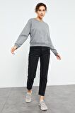 Gri Melanj Basic Rahat Form O Yaka Kadın Sweatshirt - 97114 | XL