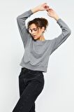 Gri Melanj Basic Rahat Form O Yaka Kadın Sweatshirt - 97114 | XL