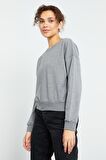 Gri Melanj Basic Rahat Form O Yaka Kadın Sweatshirt - 97114 | XL