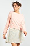 Pembe Basic Rahat Form O Yaka Kadın Sweatshirt - 97114 | XXL
