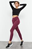 Bordo Yüksek Bel Streç Slim Fit Dar Paça Kadın Tayt - 94545 | XL