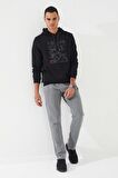 Siyah Kamuflaj Desen Baskılı Standart Kalıp Kapüşonlu Erkek Sweatshirt - 87884 | S