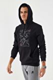 Siyah Kamuflaj Desen Baskılı Standart Kalıp Kapüşonlu Erkek Sweatshirt - 87884 | XXL