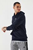 Lacivert Kamuflaj Desen Baskılı Standart Kalıp Kapüşonlu Erkek Sweatshirt - 87884 | XXL