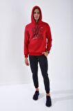 Kırmızı Kamuflaj Desen Baskılı Standart Kalıp Kapüşonlu Erkek Sweatshirt - 87884 | XL