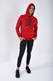 Kırmızı Kamuflaj Desen Baskılı Standart Kalıp Kapüşonlu Erkek Sweatshirt - 87884 | XL