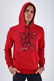 Kırmızı Kamuflaj Desen Baskılı Standart Kalıp Kapüşonlu Erkek Sweatshirt - 87884 | XL