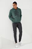 Yeşil Kamuflaj Desen Baskılı Standart Kalıp Kapüşonlu Erkek Sweatshirt - 87884 | S