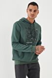 Yeşil Kamuflaj Desen Baskılı Standart Kalıp Kapüşonlu Erkek Sweatshirt - 87884 | S