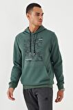 Yeşil Kamuflaj Desen Baskılı Standart Kalıp Kapüşonlu Erkek Sweatshirt - 87884 | S