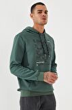 Yeşil Kamuflaj Desen Baskılı Standart Kalıp Kapüşonlu Erkek Sweatshirt - 87884 | S